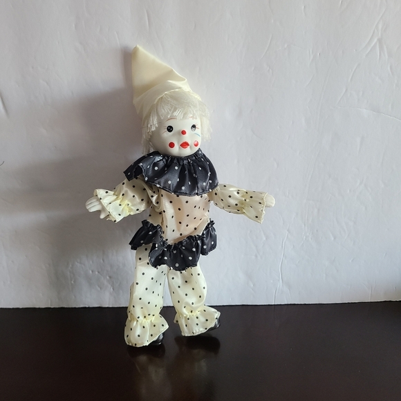 Vintage small porcelain Clown white/black  polka dot - Picture 1 of 5